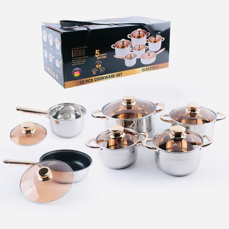 Olla 12 Pz Dorada Acero Inoxidable