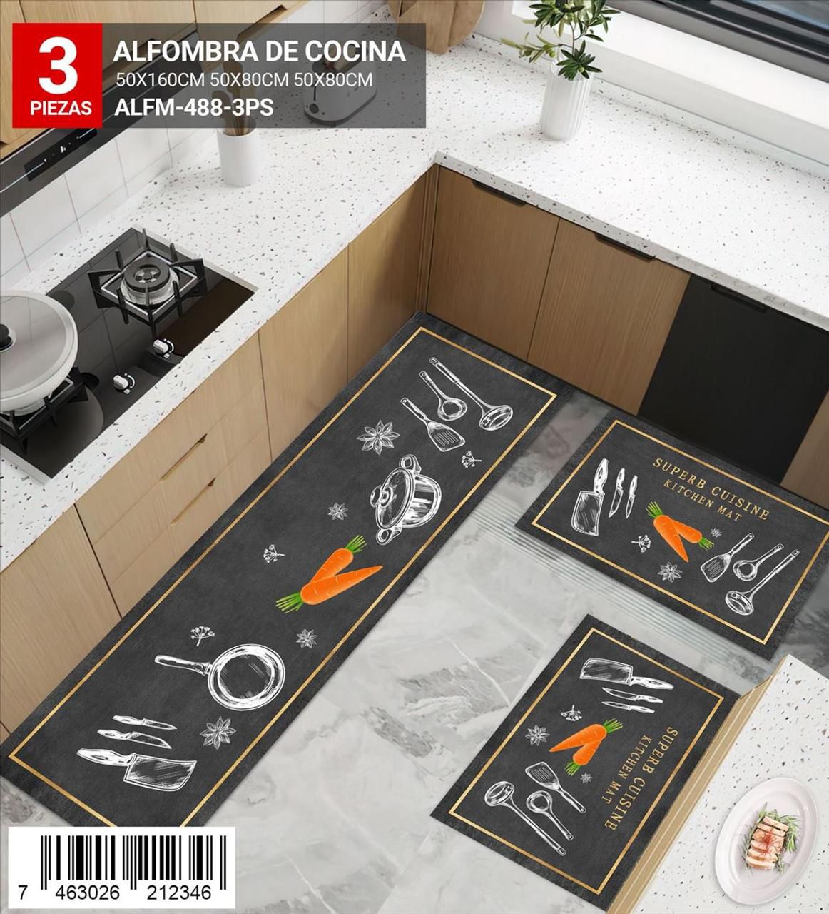 Alfombra de cocina 3 pieza